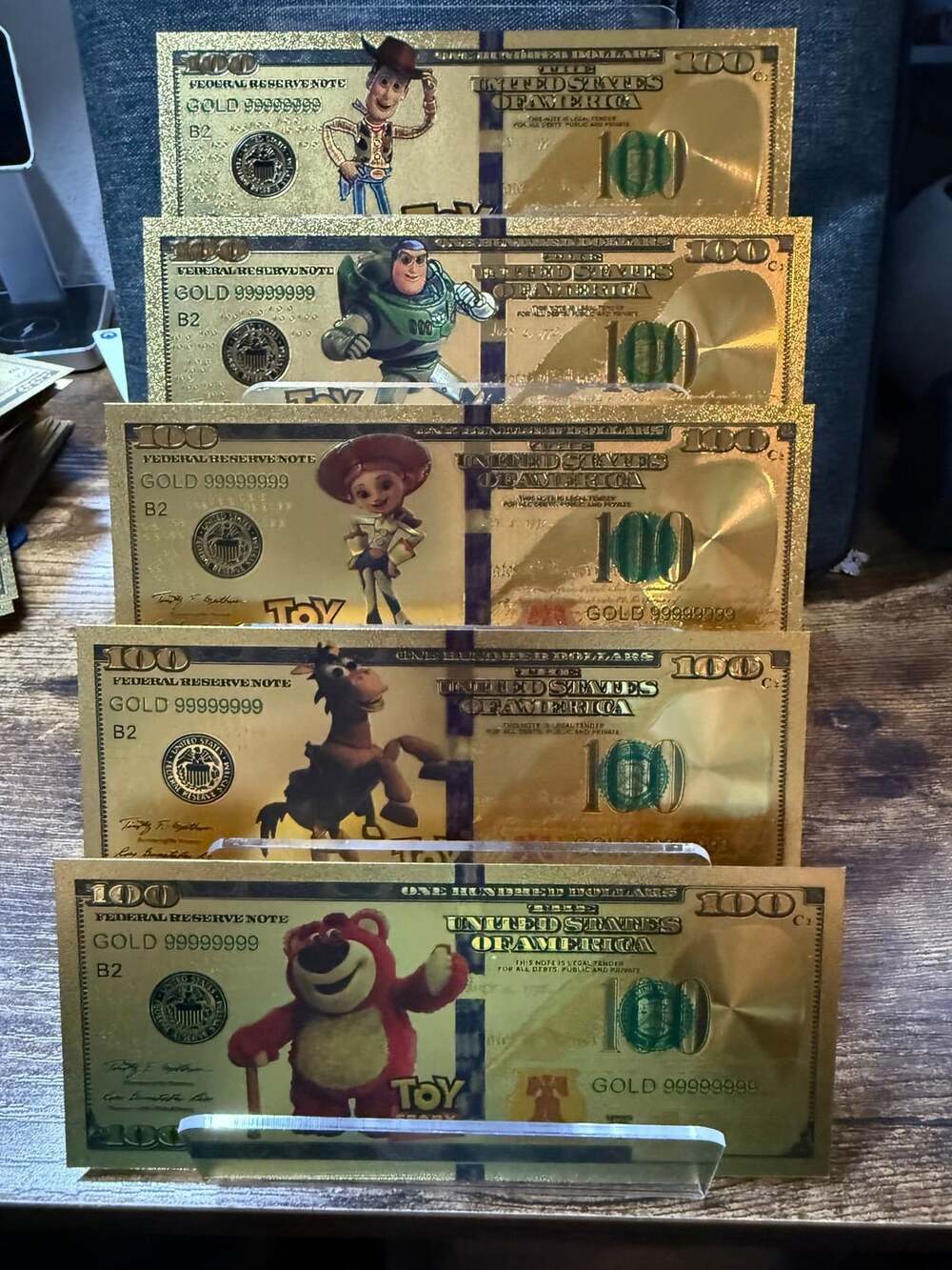 Disney Pixar Toy Story set of 5 Gold Foil Bills